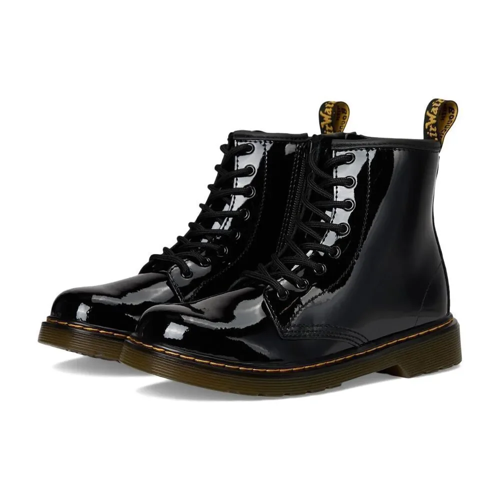 Dr Martens Jr Combat Black Glossy Leather  J Zip Up Boots Size 13 US